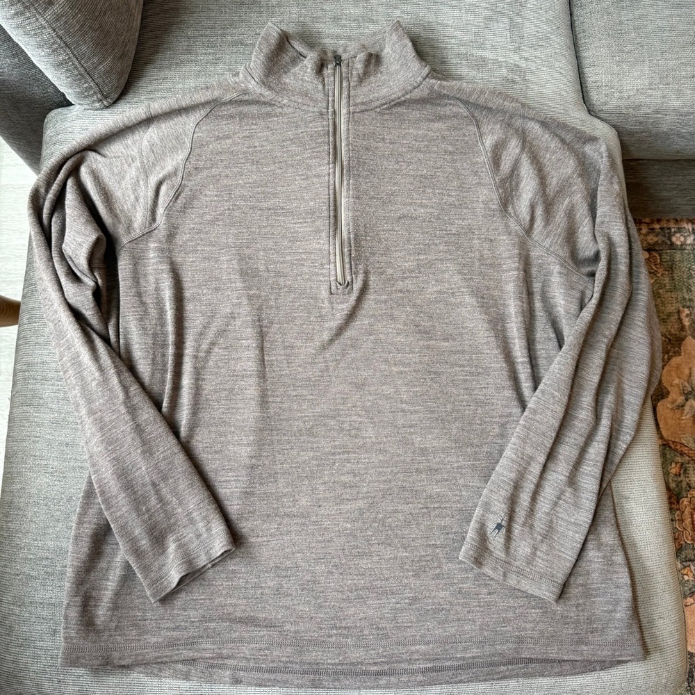Smartwool Mens XXL 100% Merino Wool Quarter Zip Pullover Heather Brown RN116388